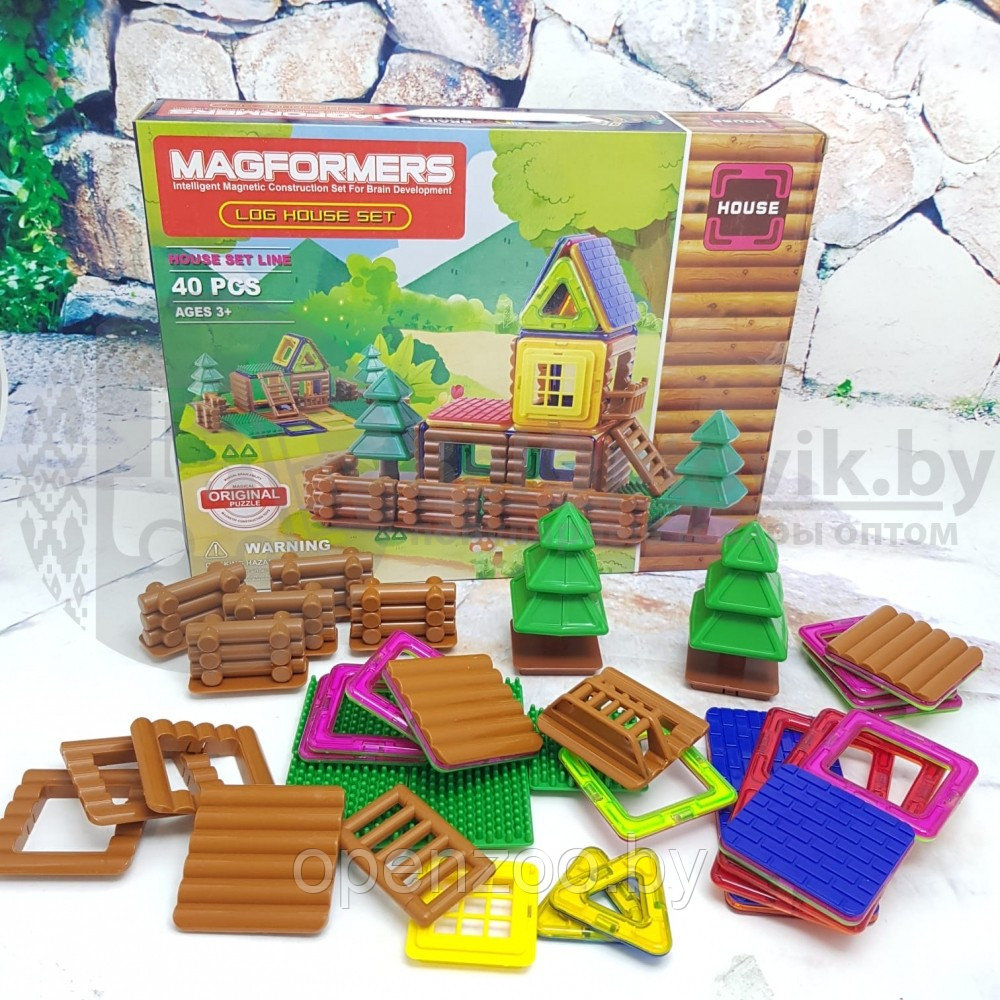 Магнитный конструктор Magformers Log House Set Бревенчатый дом, 40 деталей - фото 6 - id-p207595998