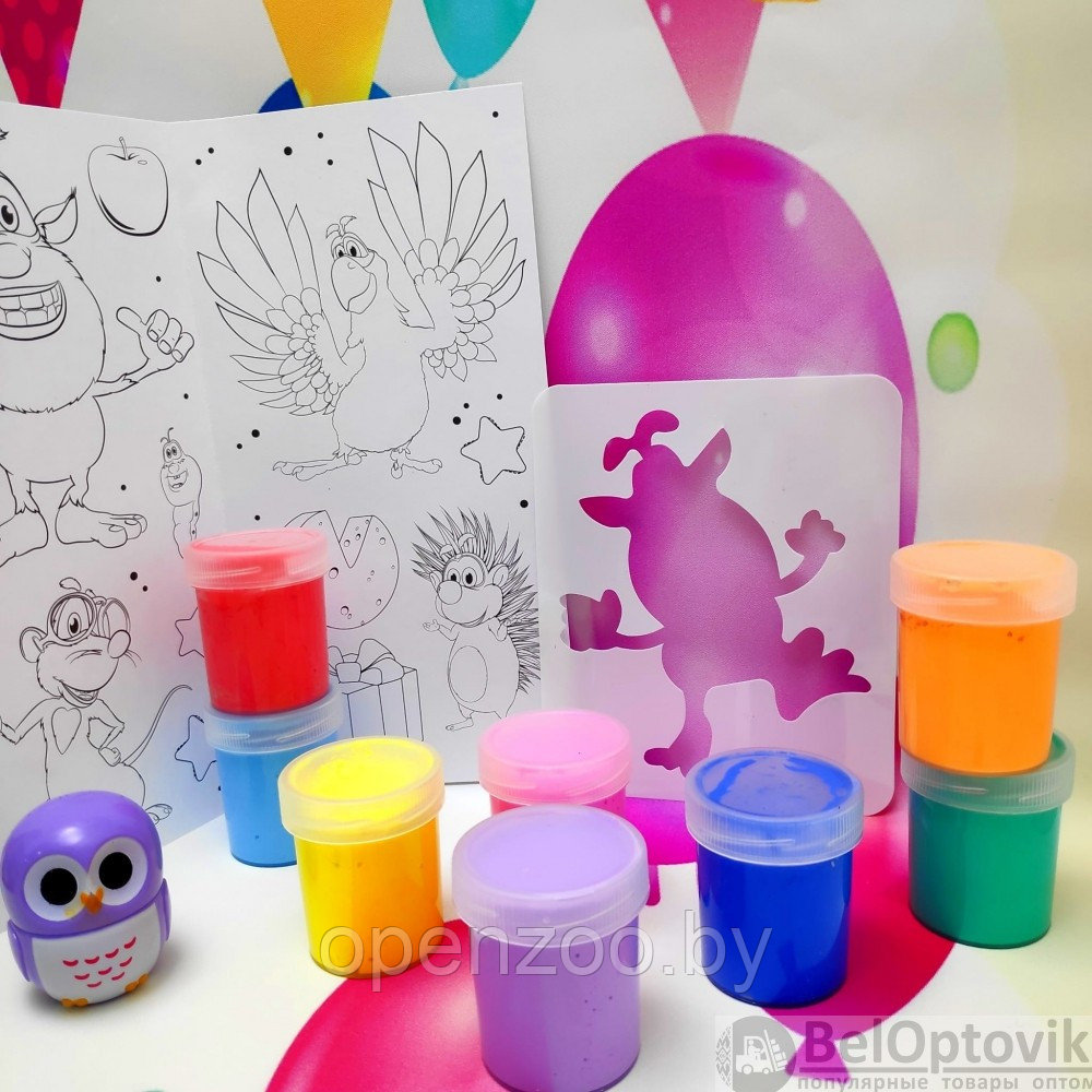 Набор для творчества Рисуем пальчиками Буба (краски 8 цветов по 40 мл., трафарет, раскраска) - фото 4 - id-p207593616