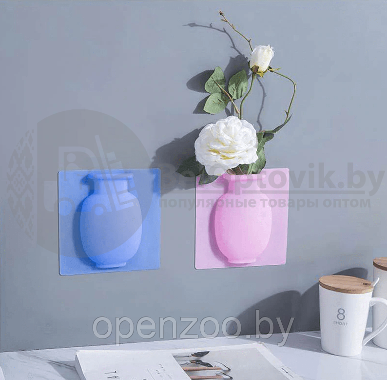 Настенная силиконовая ваза для цветов Magic Vase, многоразовая (без клея, гипоаллергенный материал) Синяя - фото 4 - id-p207594522