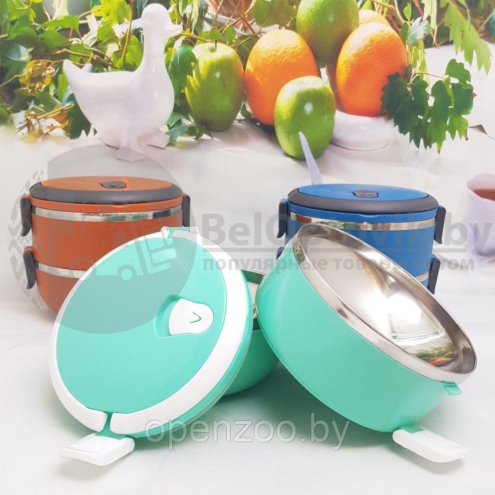 Ланч бокс многоярусный Lunch box Stainless Steel на 2 секции, 1.4л Оранжевый - фото 2 - id-p207596020