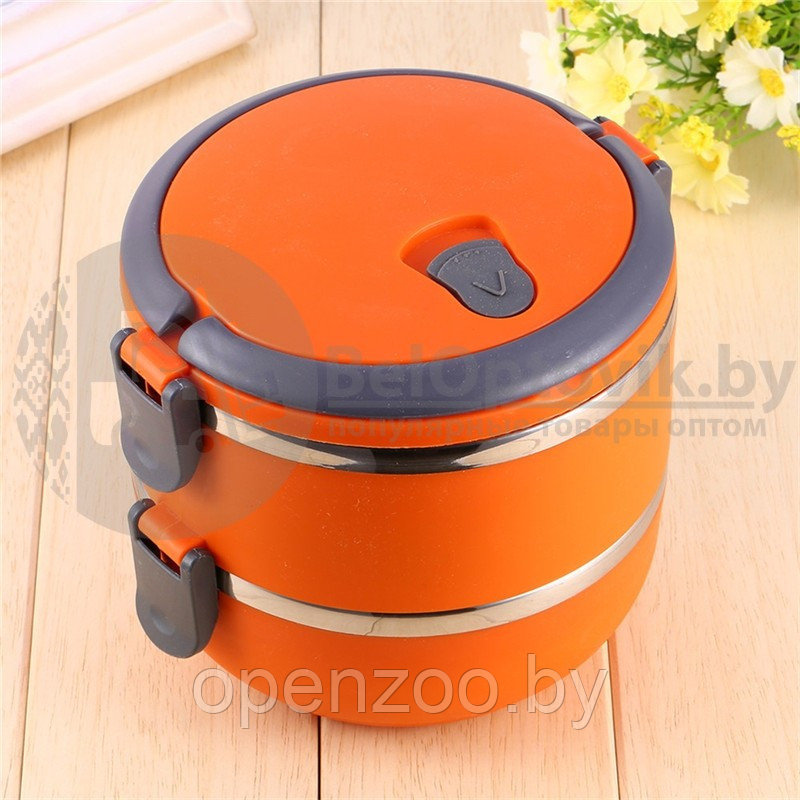 Ланч бокс многоярусный Lunch box Stainless Steel на 2 секции, 1.4л Оранжевый - фото 7 - id-p207596020