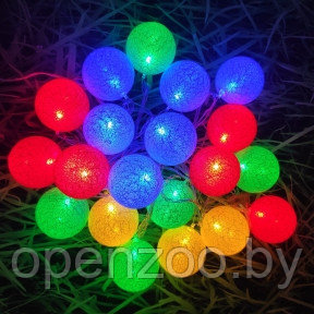 Гирлянда Новогодняя Шар хлопковый Тайские фонарики 20 шаров, 5 м Разноцветный микс