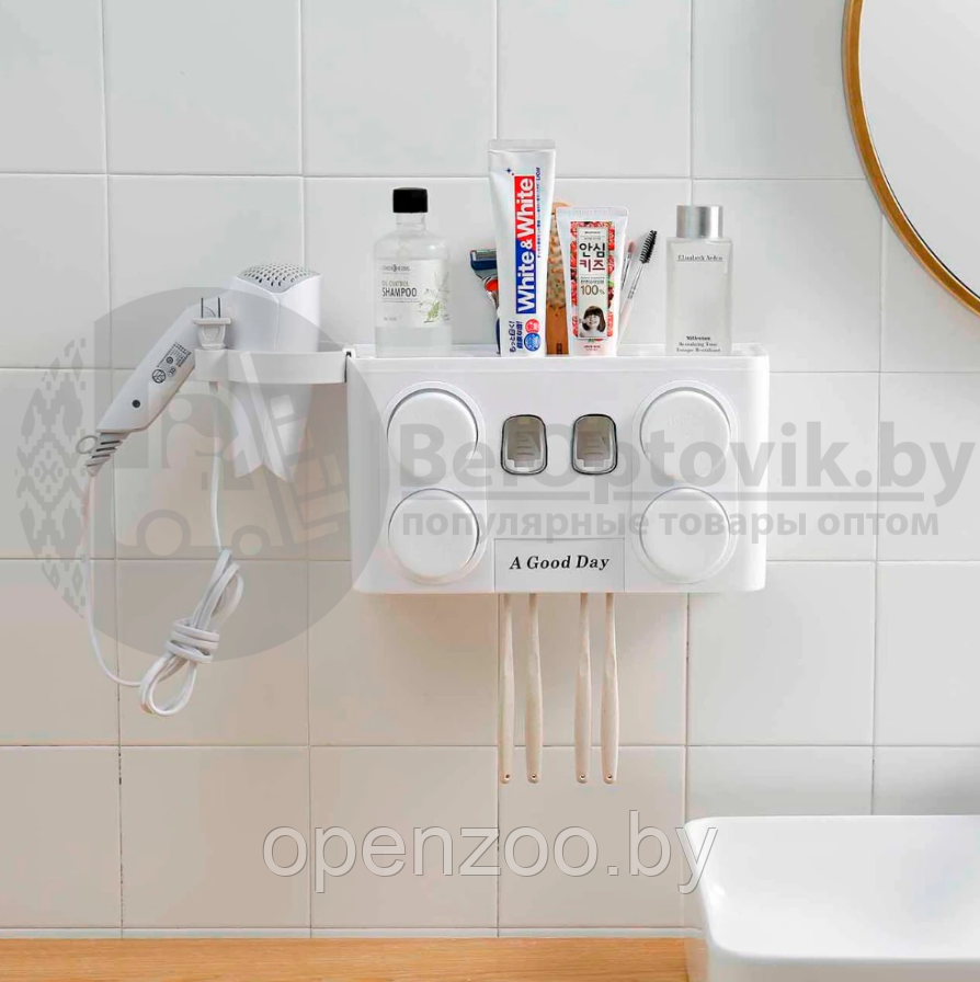 Держатель/диспенсер для зубной пасты и щеток/органайзер для аксессуаров ванной комнаты - фото 3 - id-p207594536