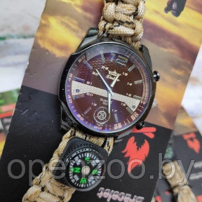 Тактические часы с браслетом из паракорда XINHAO 03, QUARTZ 002 коричневый циферблат, песочный браслет - фото 1 - id-p120328834
