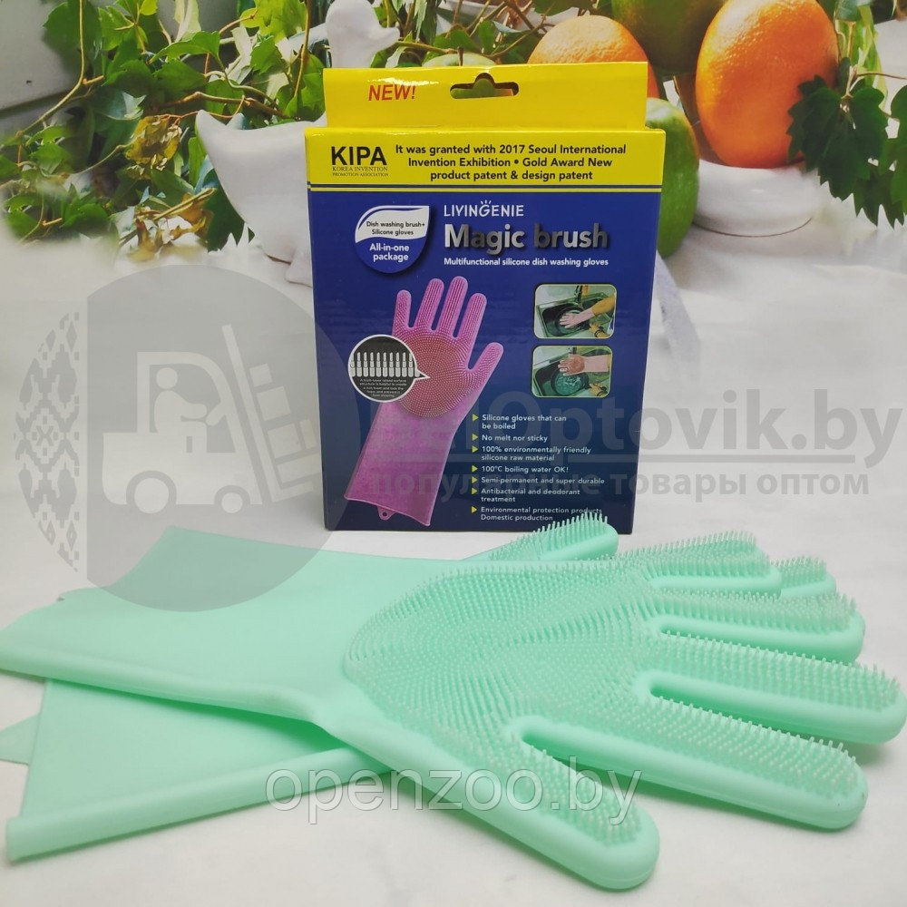 Многофункциональные силиконовые перчатки Magic Brush Розовые - фото 3 - id-p207595433