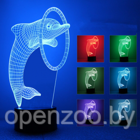 3 D Creative Desk Lamp (Настольная лампа голограмма 3Д, ночник) Дельфин