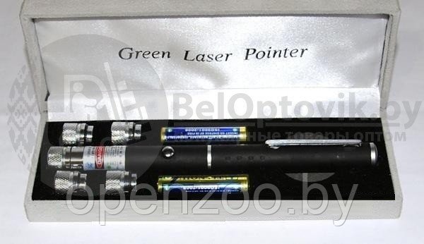Лазерная указка с 4 активными насадками Green Laser Pointer (зеленый луч) - фото 6 - id-p207595435