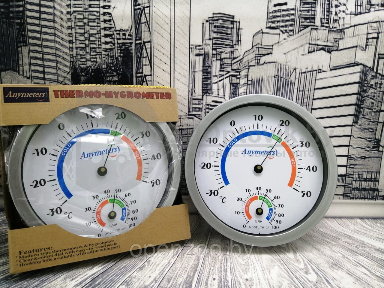 Термометр настенный с гигрометром Anymeters ТН-2F, механический, от -30 до 50C (20 см) - фото 5 - id-p146050810