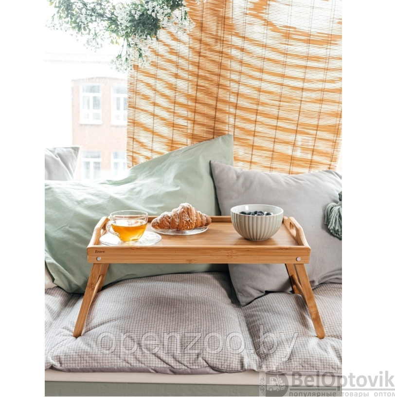 Деревянный сервировочный столик для завтрака в постель Table Тray / Складные ножки - фото 4 - id-p207593669