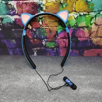 Беспроводные Hifi 5.0 светодиодные наушники Милые кошачьи ушки ZW-29 CAT EAR Голубые