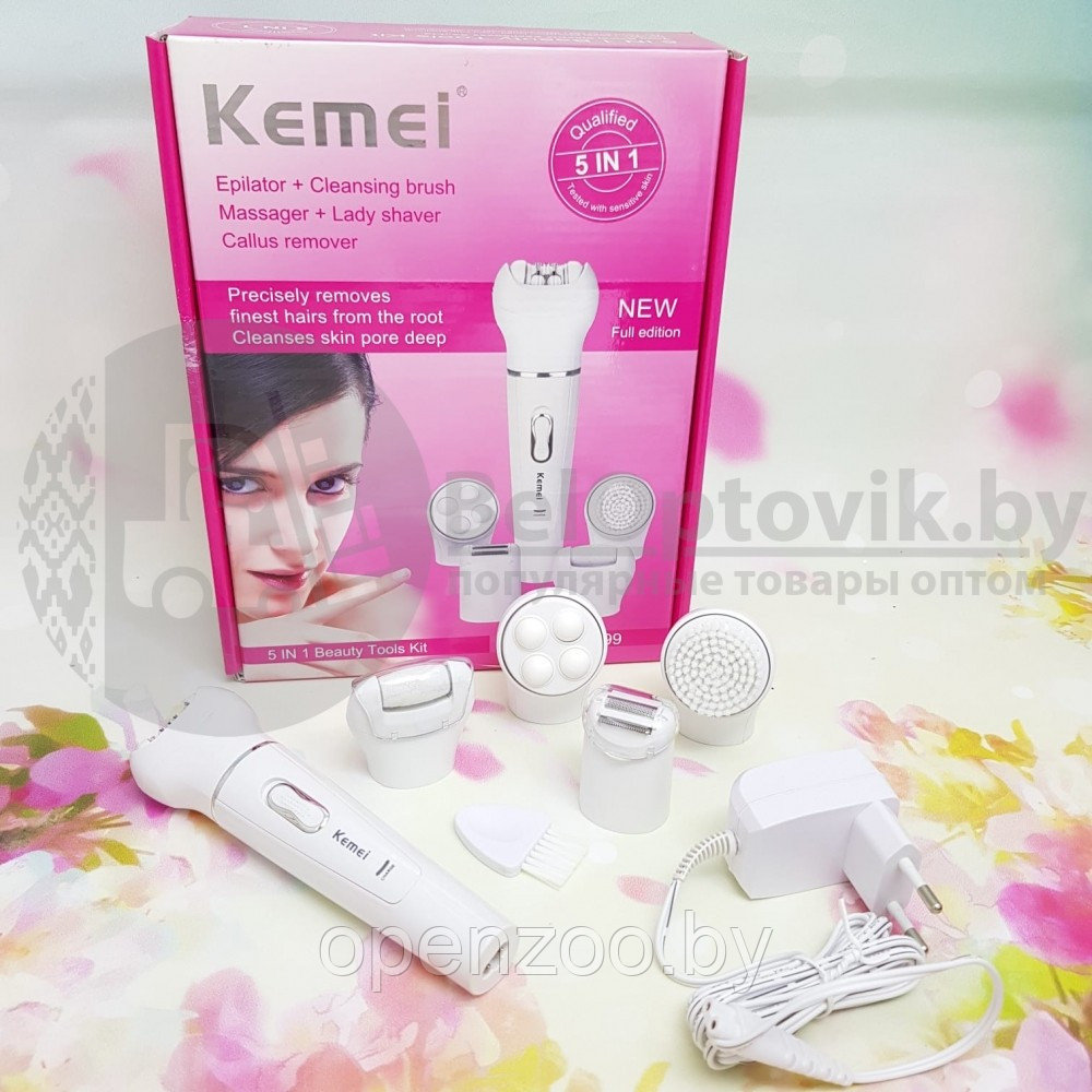 Эпилятор Kemei KM-2199 5 in 1 (эпилятор, бритва, пилка для пяток, массажер, щетка для очищения лица) - фото 3 - id-p207595486