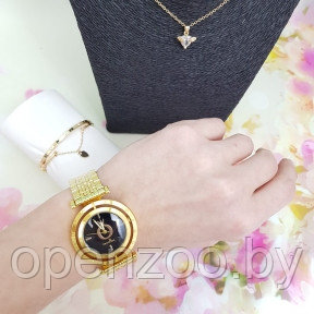 Комплект Pandora (Часы, кулон, браслет) Золото с черным циферблатом - фото 1 - id-p207595487