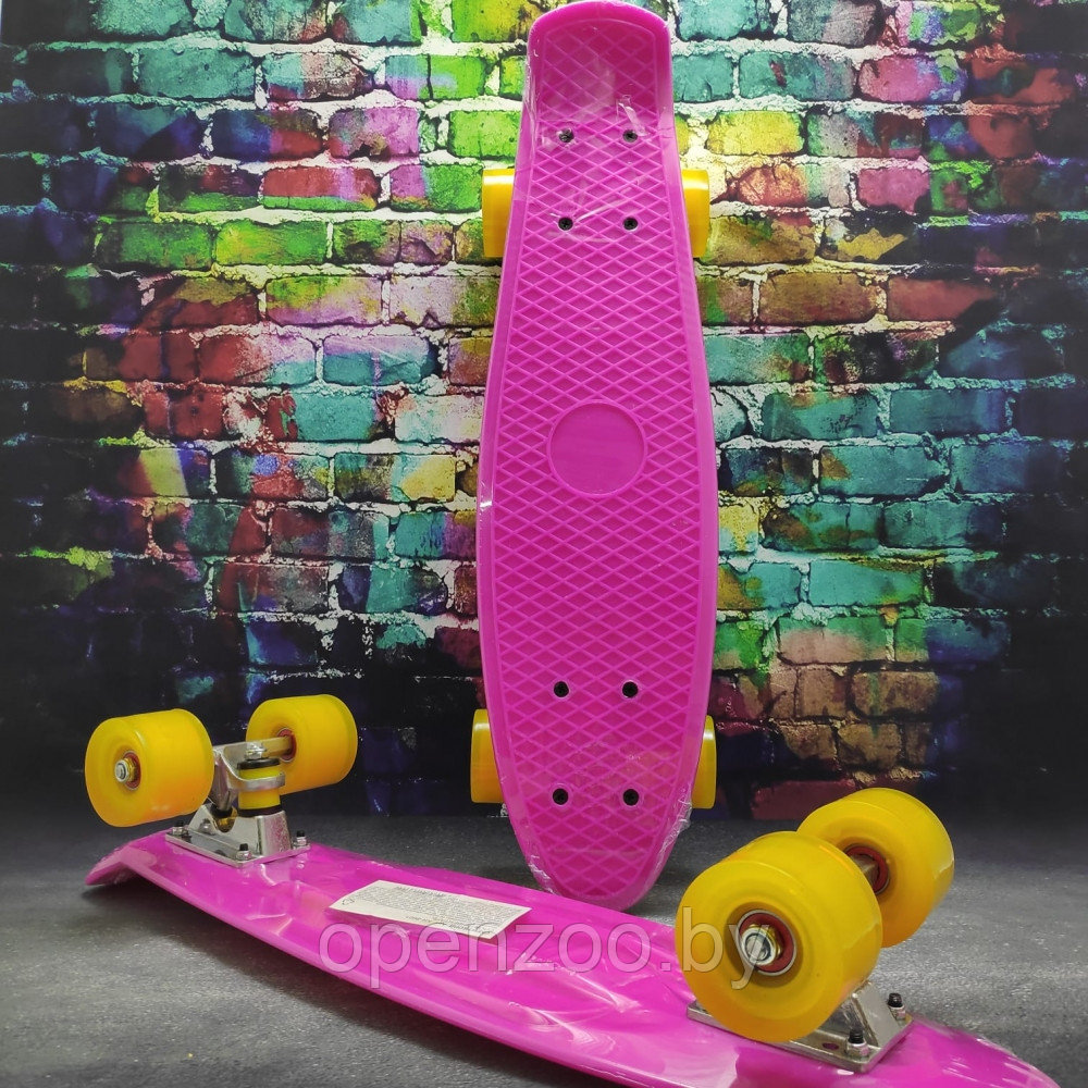 Скейтборд Пенни Борд (Penny Board) однотонный, матовые колеса 2 дюйма (цвет микс), до 60 кг. Розовый - фото 3 - id-p207596932