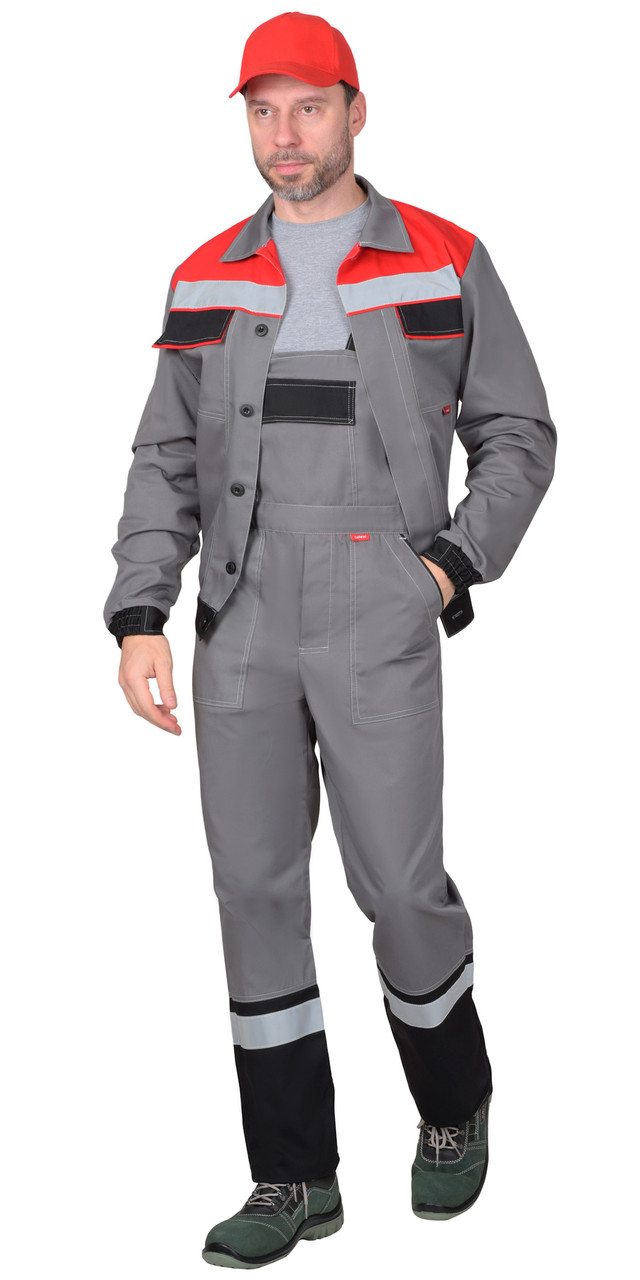 Костюм "СИРИУС 4120" куртка, полукомбинезон средне-серый с красным и СОП - фото 1 - id-p184815244