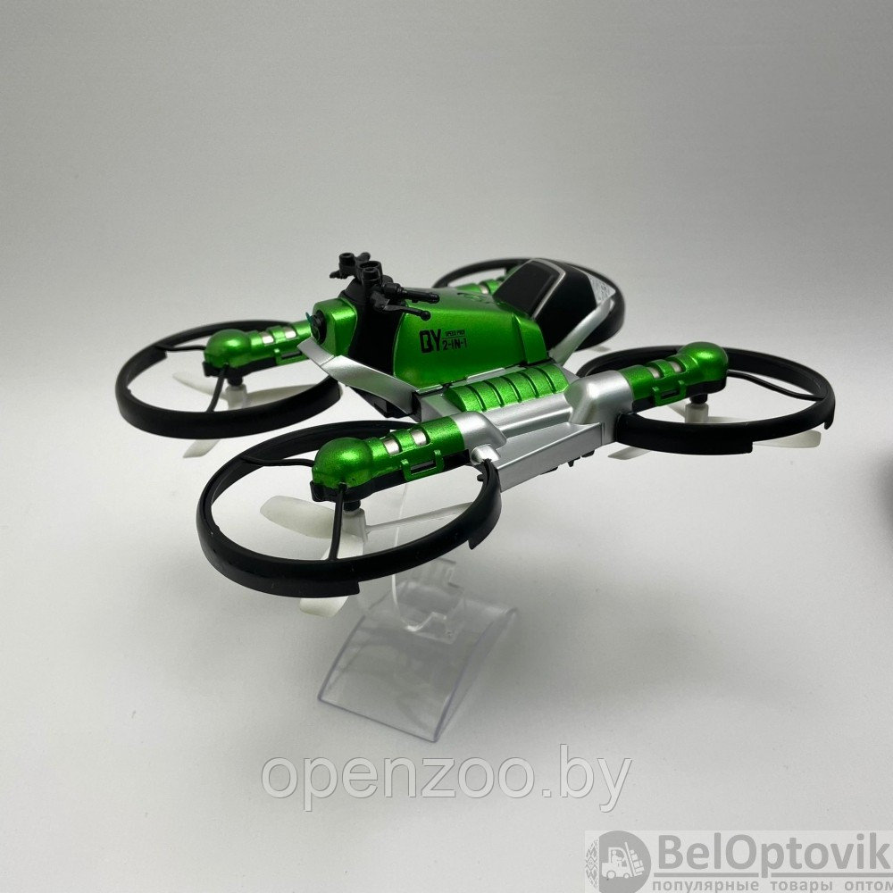 Квадрокоптер-трансформер дрон-мотоцикл на радиоуправлении 2 в 1 Qun Yi Toys, длина 17см, свет, летает/ездит - фото 2 - id-p207594095