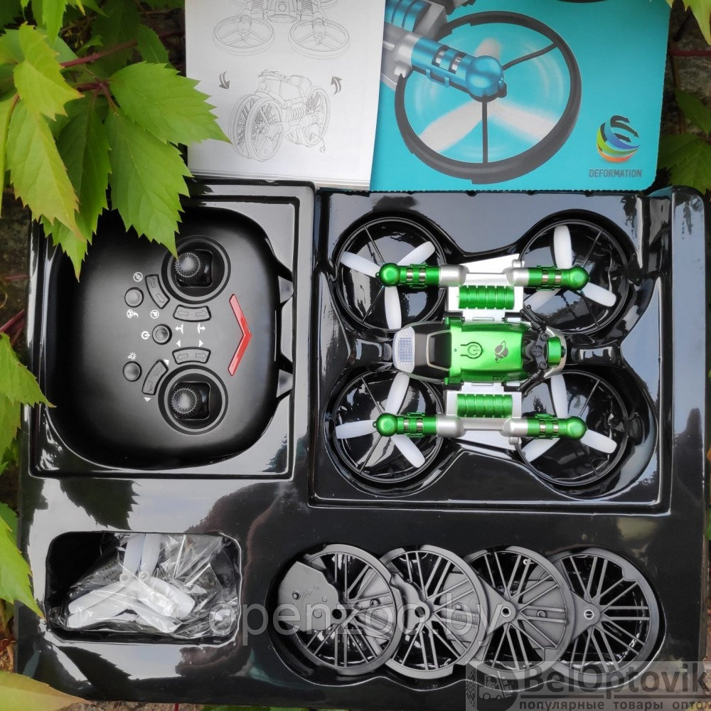 Квадрокоптер-трансформер дрон-мотоцикл на радиоуправлении 2 в 1 Qun Yi Toys, длина 17см, свет, летает/ездит - фото 10 - id-p207594095
