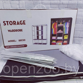 Складной шкаф Storage Wardrobe mod.88130  130 х 45 х 175 см. Трехсекционный Черный (серые полки, белая молния)