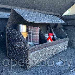 Автомобильный органайзер Кофр в багажник Premium CARBOX Усиленные стенки (размер 70х40см) Черный с белой