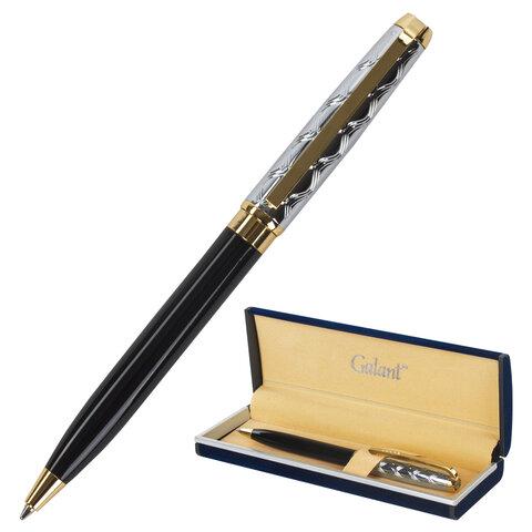 Ручка подарочная шариковая GALANT "Consul", корпус черный с серебристым, золотистые детали, пишущий узел 0,7 м