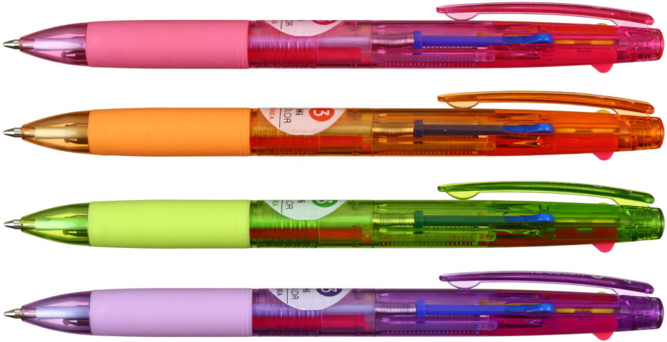Ручка шариковая автоматическая многофункциональная MunHwa Hi-Color корпус ассорти, 3 стержня - фото 1 - id-p207600916