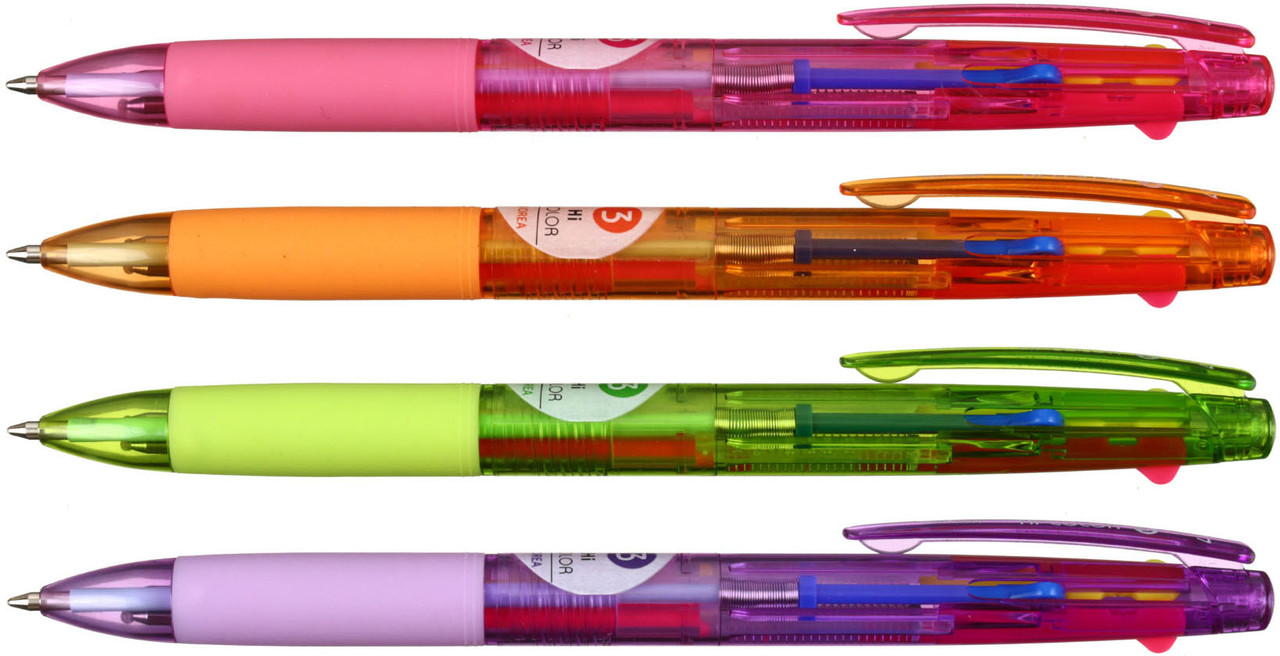 Ручка шариковая автоматическая многофункциональная MunHwa Hi-Color корпус ассорти, 3 стержня - фото 2 - id-p207600916