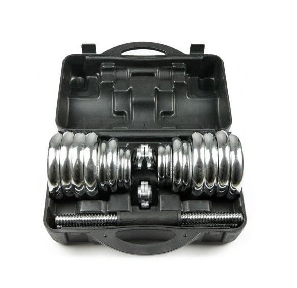 Набор гантелей хромированных Atlas Sport в чемодане 30 кг с соединительным грифом - фото 1 - id-p207652645