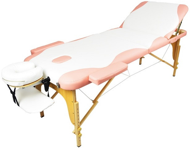Массажный стол 70 см складной 3-с деревянный бело-розовый - фото 1 - id-p207652444