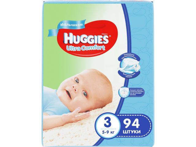 Подгузники детск. однораз. для мальчиков Ultra Comfort 3 (5-9 кг) 94 шт. Huggies - фото 1 - id-p207657284