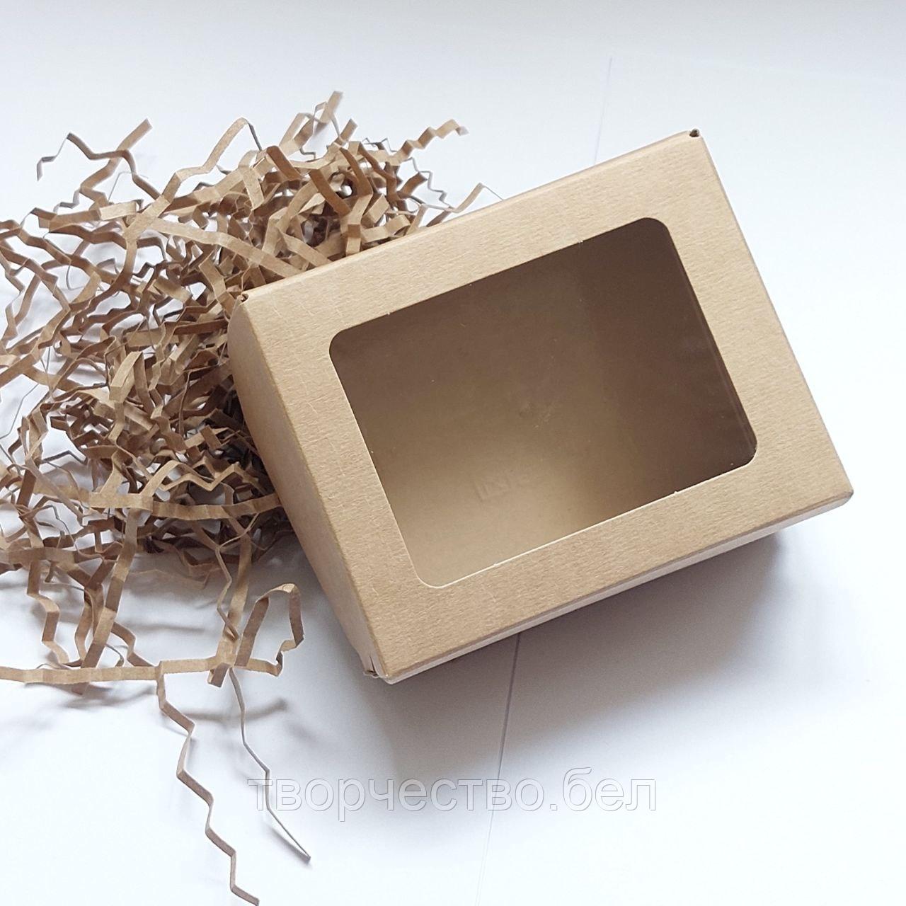 Коробка крафт с окошком №1, 10×8×3,6