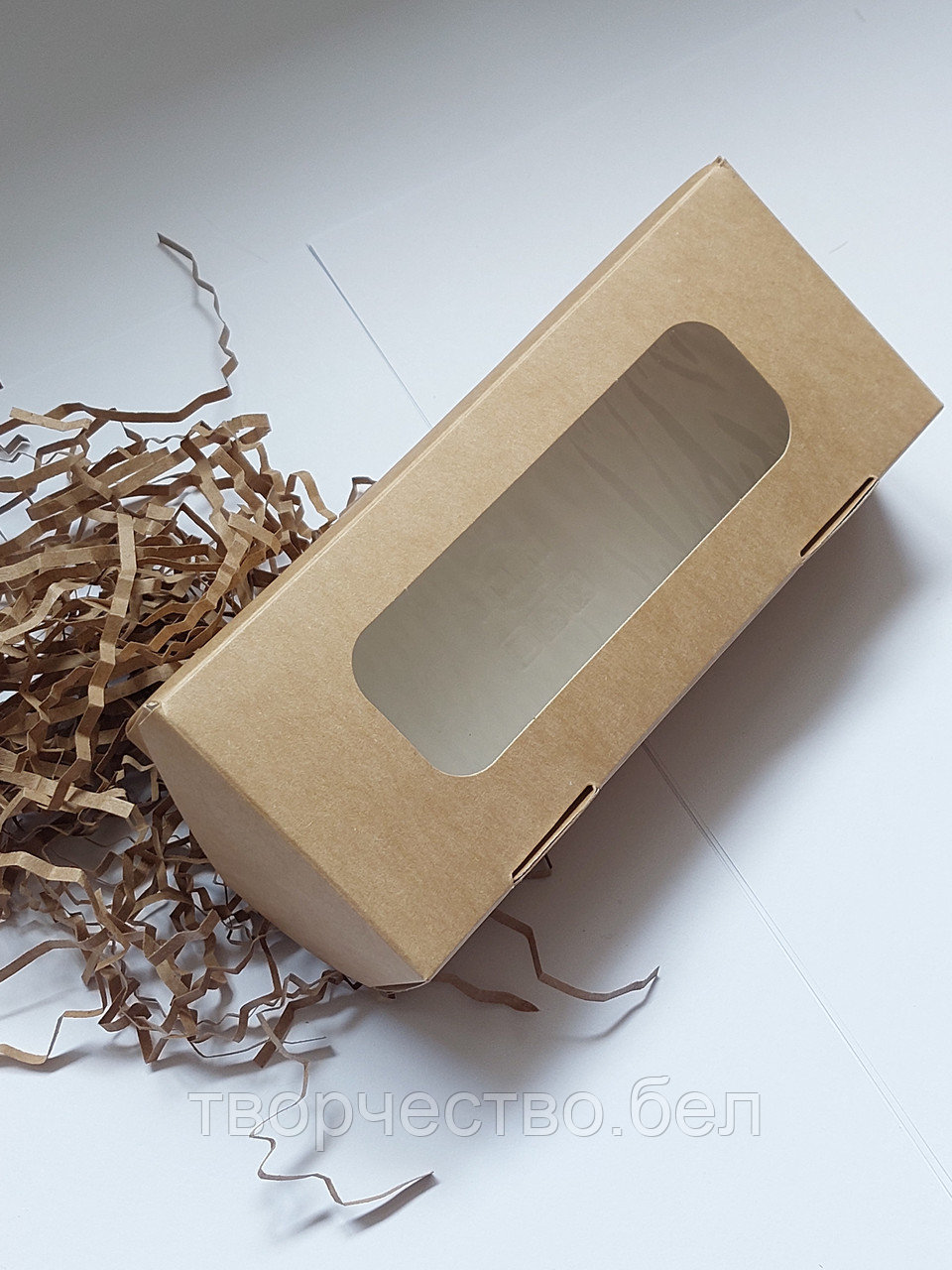 Коробка крафт с окошком №2, 7×17×3,8 см, Белая