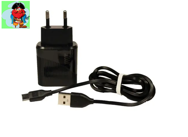 Сетевое зарядное устройство Profit ES-D52S с USB входом 2A, и Micro USB кабелем, цвет: чёрный - фото 1 - id-p88617338
