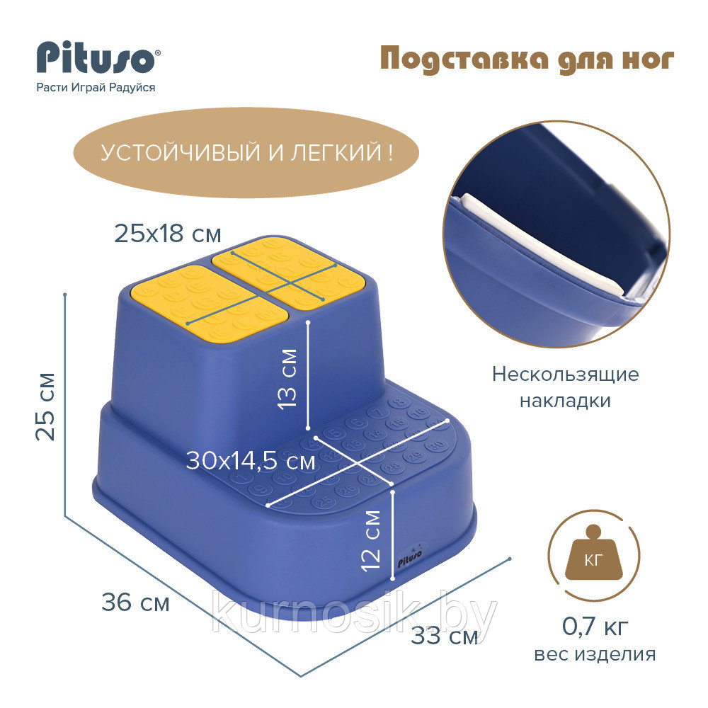 Подставка для ног 2-ступенчатая антискользящая PITUSO, Blue/Синяя - фото 6 - id-p207708790