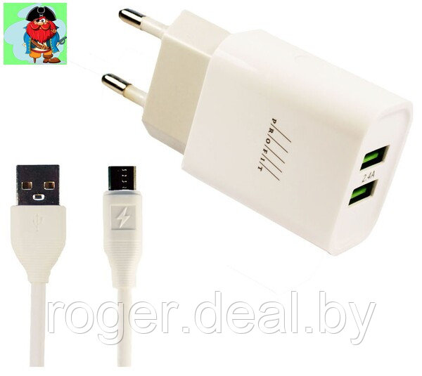 Сетевое зарядное устройство Profit ES-D47 с USB входом 2.4A и Lightning кабелем, цвет: белый - фото 1 - id-p207706625