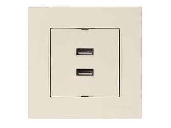 Розетка компьютерная 2хUSB (скрытая, горизонт.) кремовая, RITA, MUTLUSAN (2xUSB charge, 5V-1.0A)