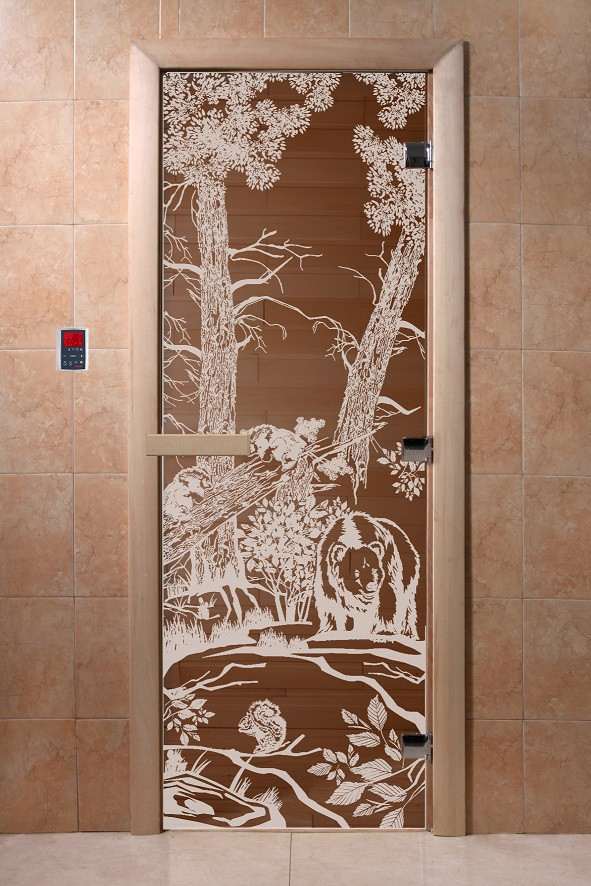Дверь для сауны Doorwood серия "Мишки в лесу" бронза - фото 1 - id-p207714291