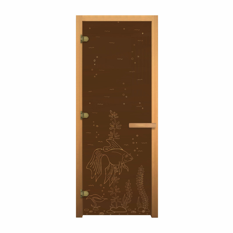 Дверь стеклянная Бронза Матовая Рыбка 1900х700мм (8мм) левая - фото 1 - id-p207714313
