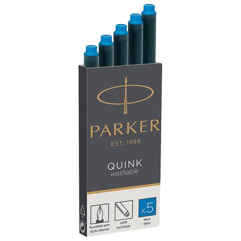 Картриджи чернильные PARKER "Cartridge Quink", КОМПЛЕКТ 5 штук, смываемые чернила, синие