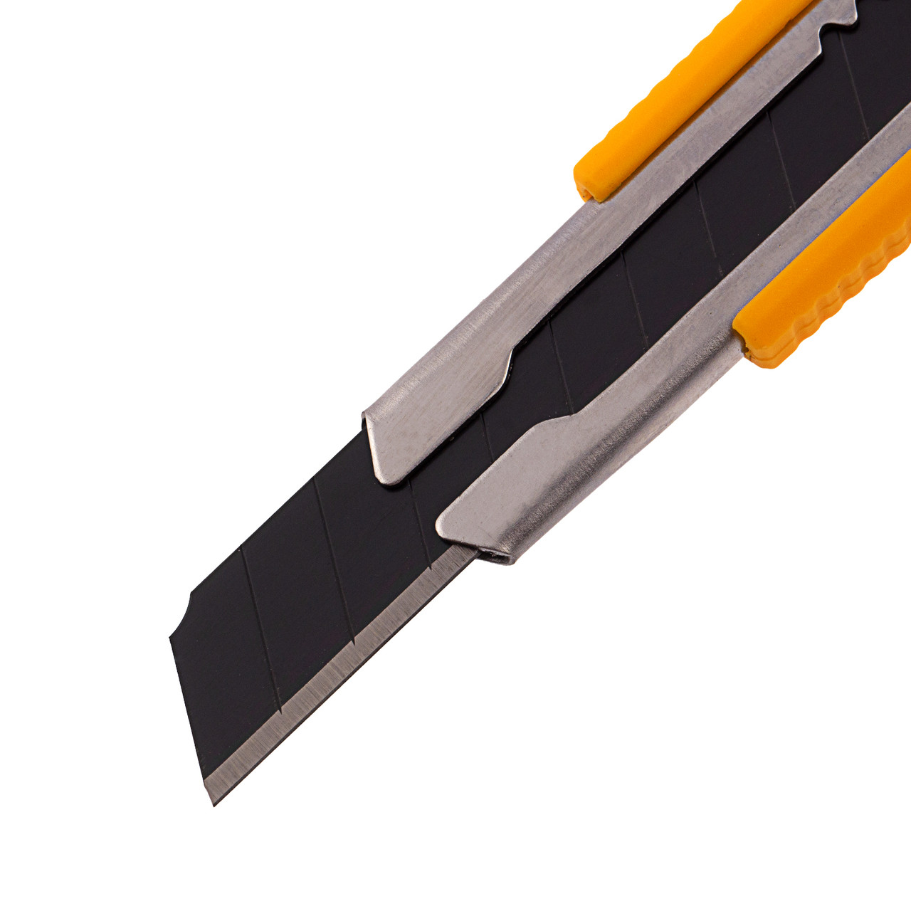 Нож, 9 мм, сменное лезвие, SK4, метал. направляющая, клипса, нажимной фиксатор// Denzel - фото 4 - id-p207773509