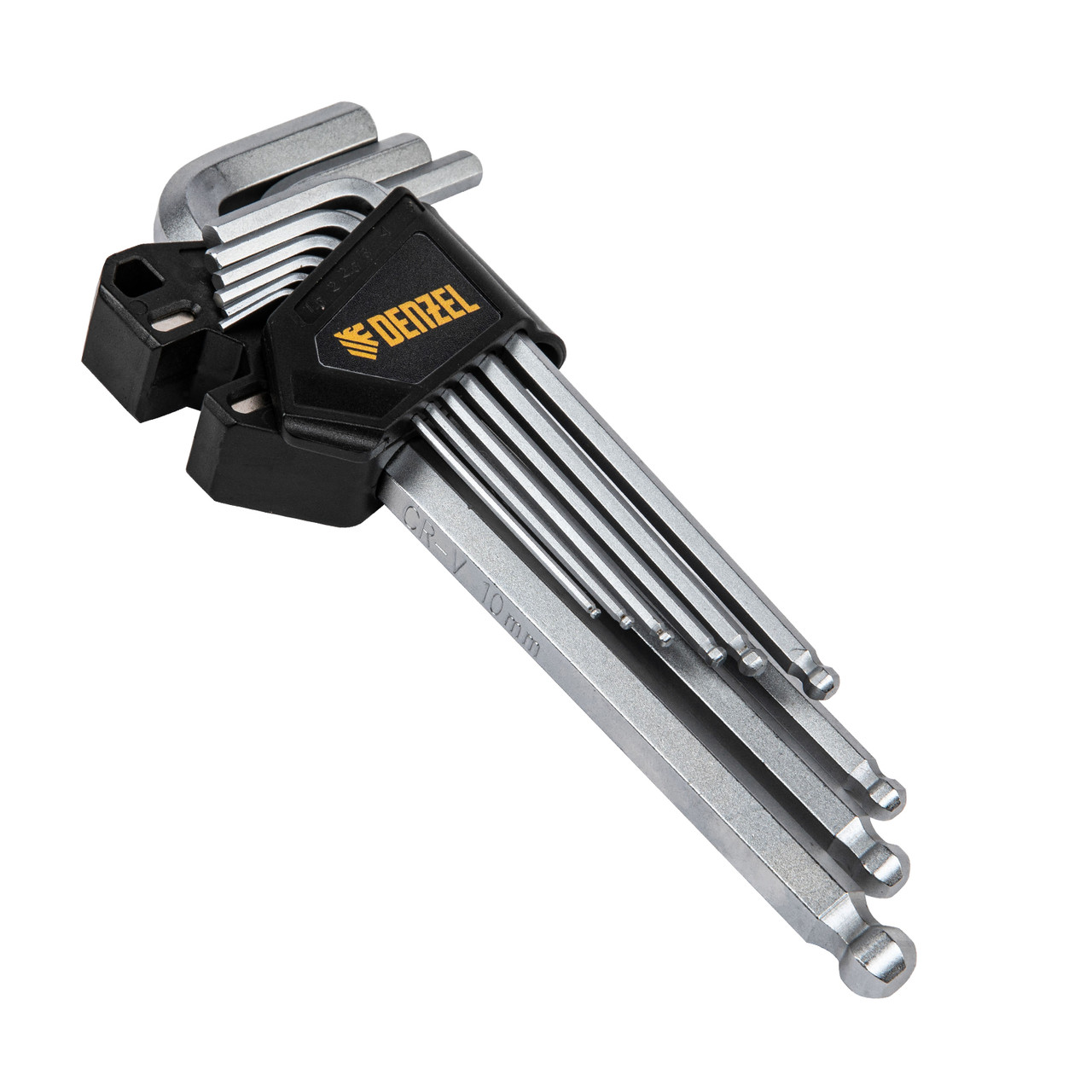 Набор ключей имбусовых, HEX, 1,5-10 мм, CrV, 9 шт., удлиненные, с шаром Denzel - фото 3 - id-p207774042