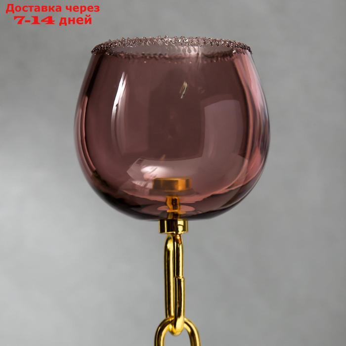 Подсвечник стекло на 1 свечу "Бокал и цепь" розовый и золото 32х9х9 см - фото 2 - id-p207715424