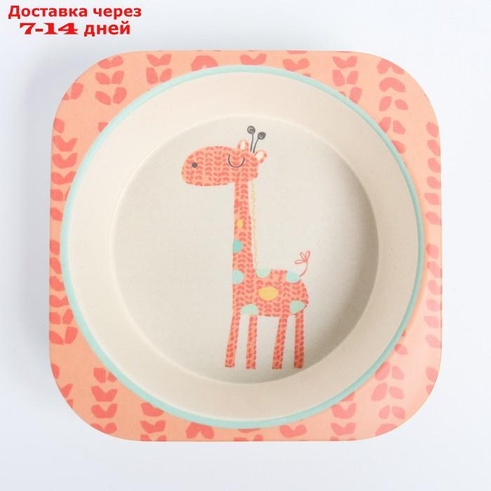 Набор детской бамбуковой посуды "Жираф", тарелка, миска, стакан, приборы, 5 предметов - фото 7 - id-p207712224