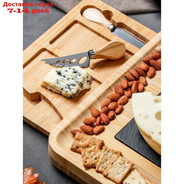 Набор для подачи сыра "Маасдам", 4 ножа, бамбук, доска из сланца - фото 4 - id-p207715479