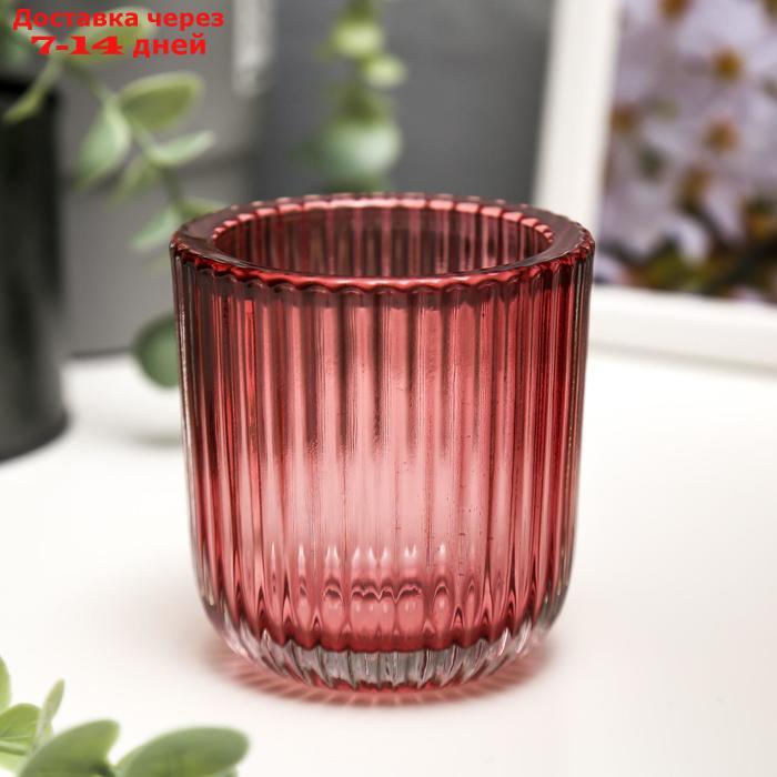 Подсвечник стекло на 1 свечу "Гофре" прозрачный розовый 7,5х7,4х7,4 см - фото 1 - id-p207715493