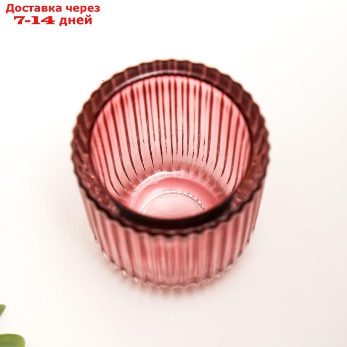 Подсвечник стекло на 1 свечу "Гофре" прозрачный розовый 7,5х7,4х7,4 см - фото 2 - id-p207715493