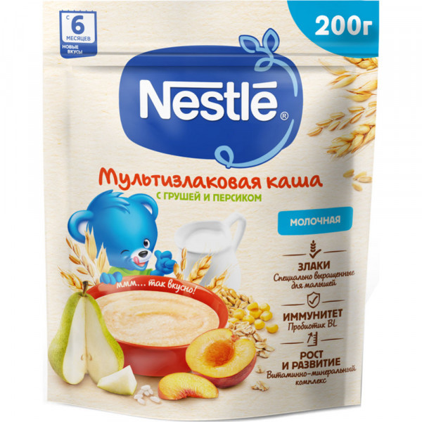 Каша Nestle мультизлаковая груша персик молочная дой-пак 200г - фото 1 - id-p133043673