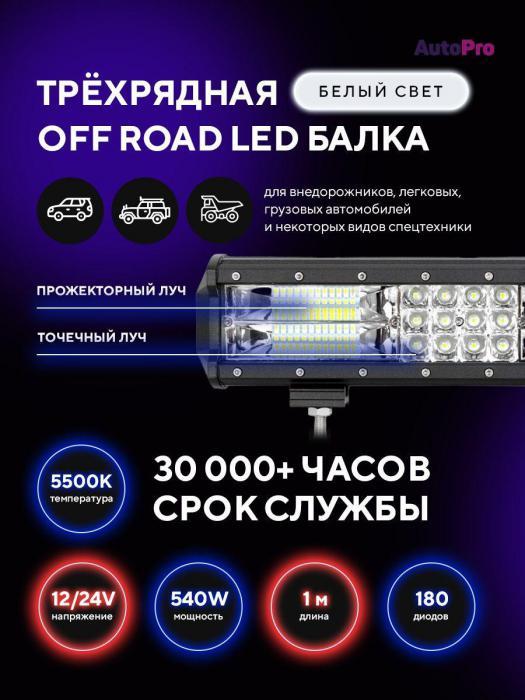 Светодиодная балка на крышу авто дальнего света для автомобилей 540W 100см противотуманная фара - фото 4 - id-p207796689