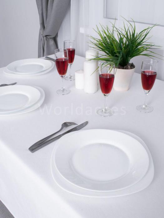 Скатерть белая тканевая на стол прямоугольная для кухни праздничная однотонная многоразовая 210х150 - фото 9 - id-p207796703
