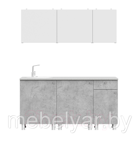Готовая кухня NN мебель КГ-1 1600 (белый/белый/цемент светлый/антарес), фото 1