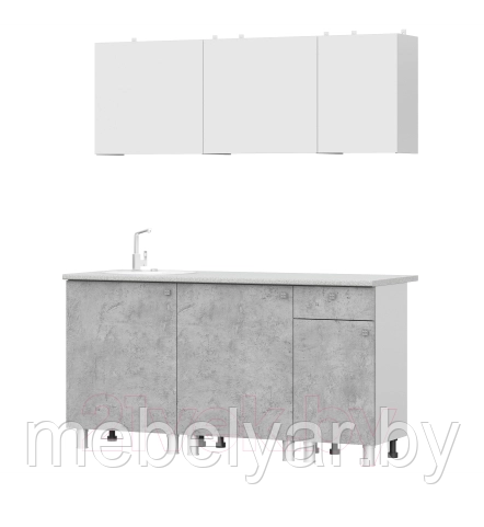 Готовая кухня NN мебель КГ-1 1600 (белый/белый/цемент светлый/антарес) - фото 3 - id-p207810536