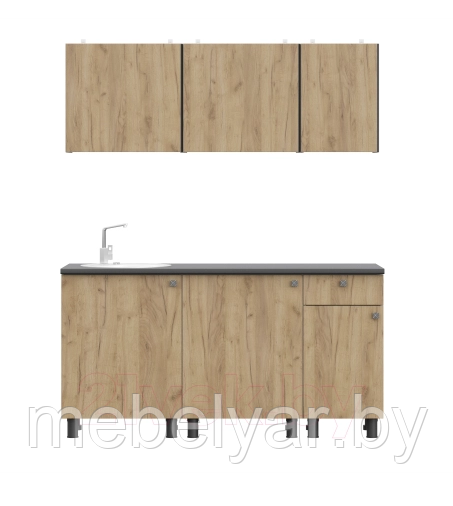 Кухонный гарнитур NN мебель КГ-1 1600 (белый/дуб золотой/черный) - фото 2 - id-p207811036